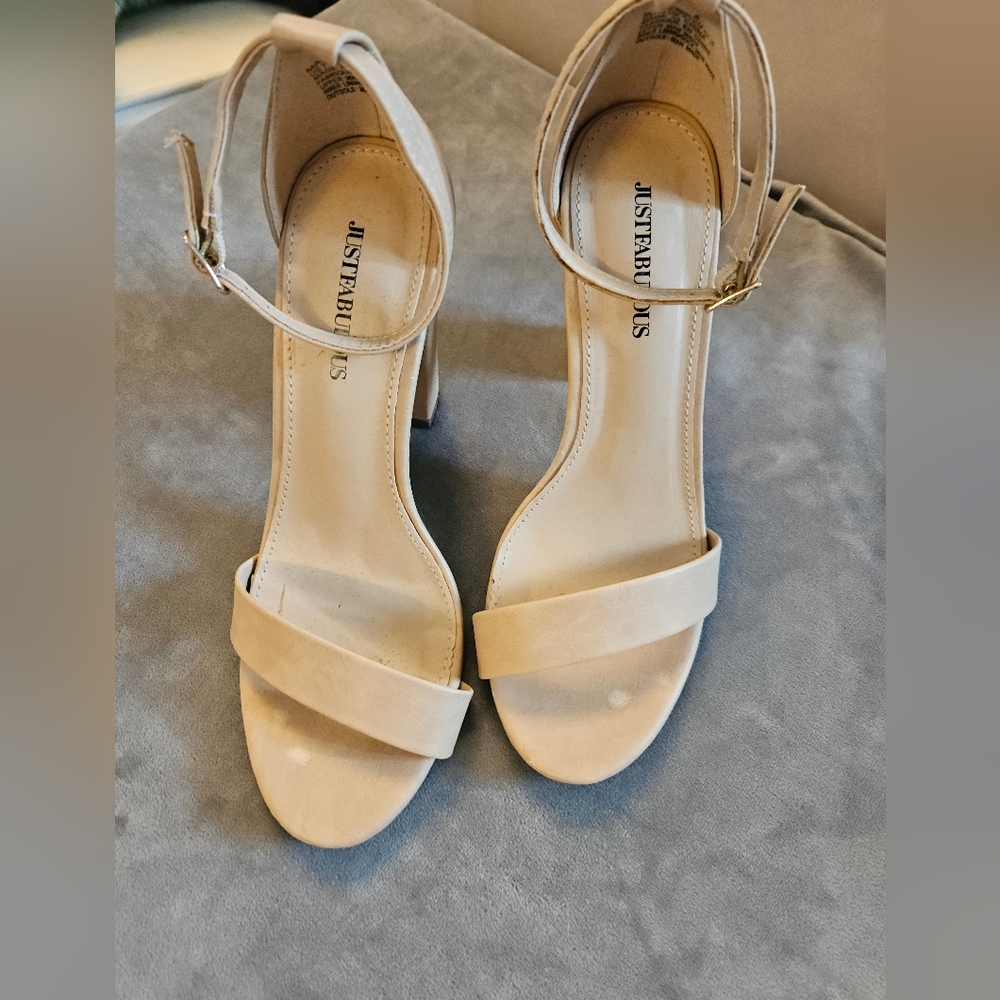 Tan JustFab Block Heel Sandals